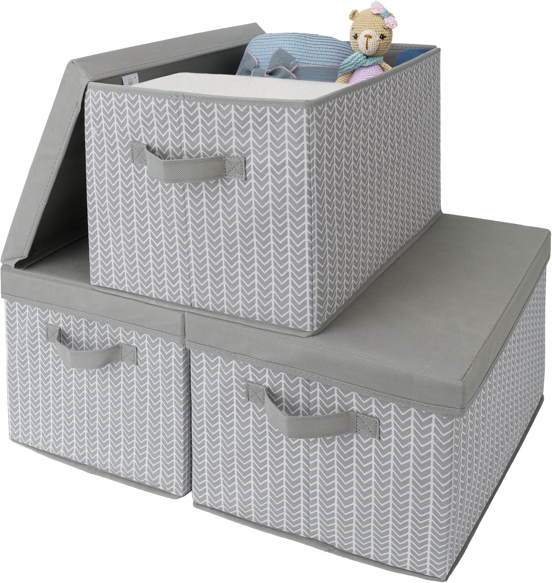 GRANNY SAYS Fabric Boxes with Lids, Storage Bins with Handles, Shelf Baskets for Organizing, Storage Containers Extra Large Storage Boxes for Clothes, Gray/White, 3-Pack