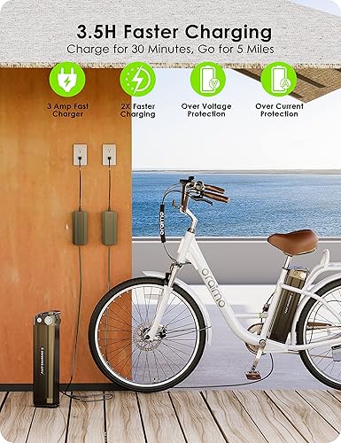 Miniatura 3 de Oraimo Bicicleta eléctrica para adultos, carga rápida de 3.5 horas, batería extraíble de hasta 40 millas, 350 W (pico 500 W), 26 pulgadas, City