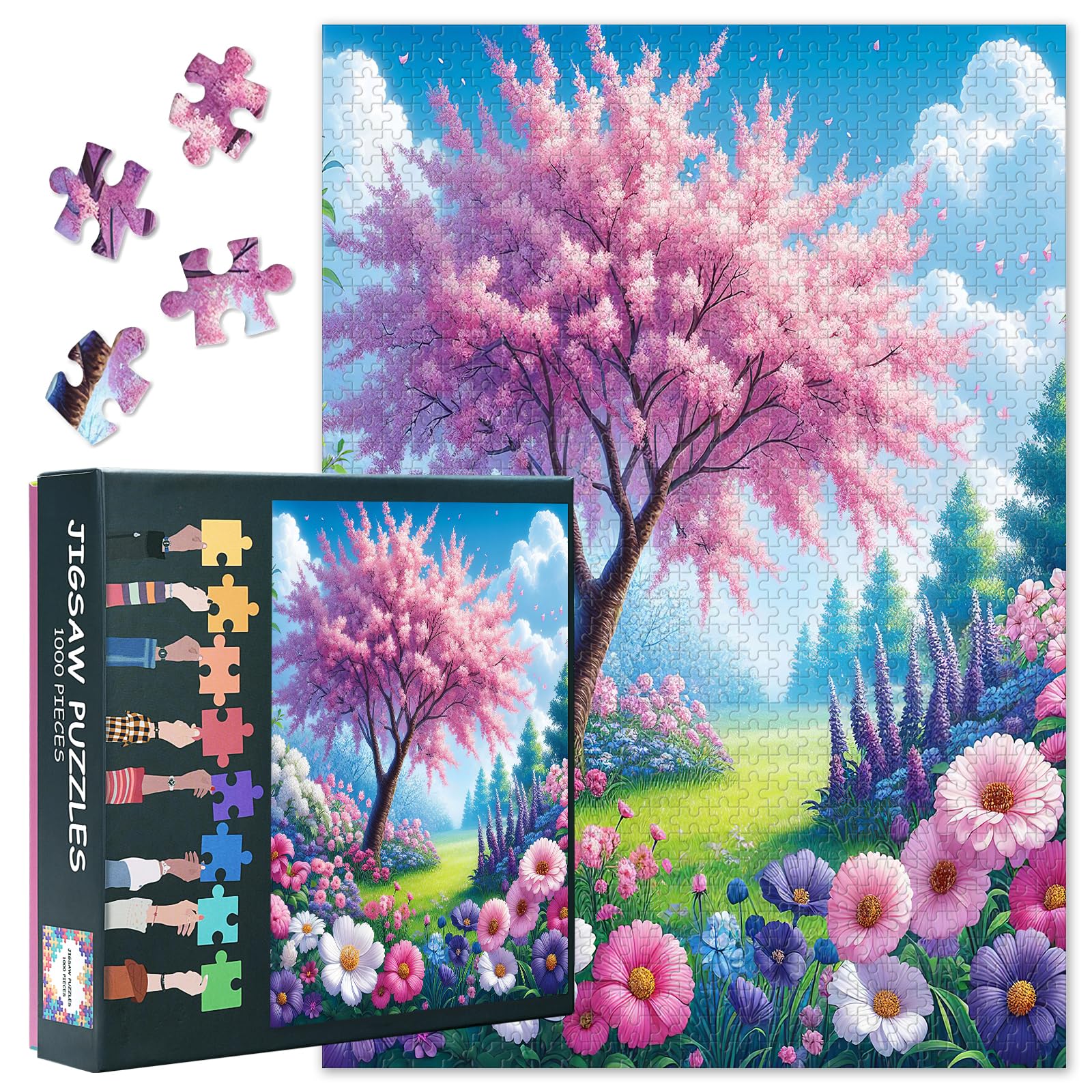Jigsaw Puzzles 1000 Pieces for Adults, 70 x 50 cm Premium Cardboard Puzzle with Large Poster, Spring Scenery, Perfect Snap Fit & Anti-Glare Surface, Brain Teaser Family Game Night