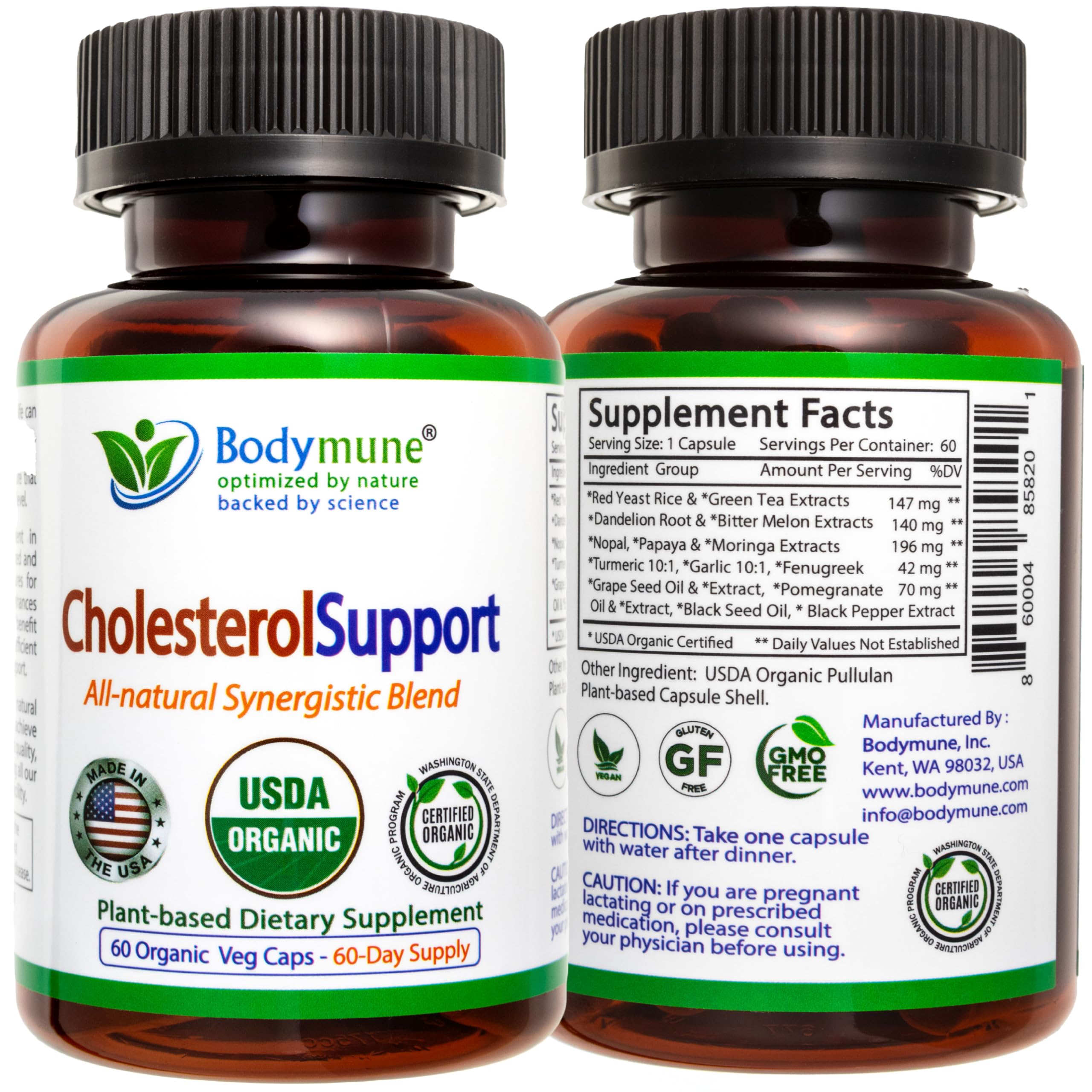 BodymuneNatural Organic Cholesterol Support Supplement | Helps Maintain Healthy Cholesterol Level - 60 Day Supply - Organic Vegan Gluten Free Non GMO