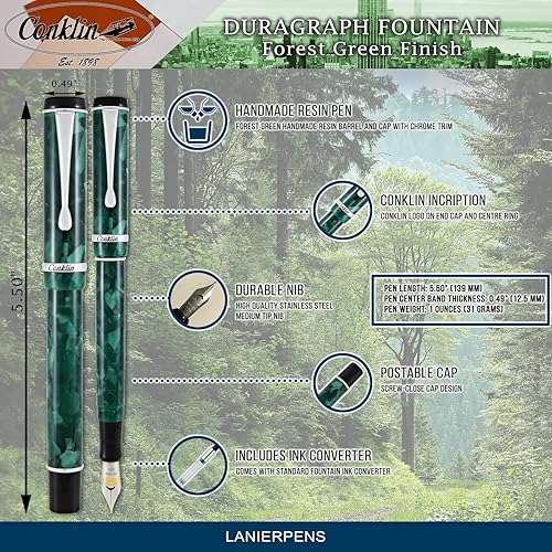 Miniatura 6 de Pluma estilográfica Conklin Duragraph Forest Green (CK71320)