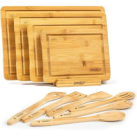 Smirly Bamboo Cutting Board Set: Wood Cutting Boards for Kitchen, Wood Cutting Board Set, Chopping Board Set, Wooden Cutting Boards for Kitchen Large Wooden Cutting Board Set, Small Cutting Board Wood