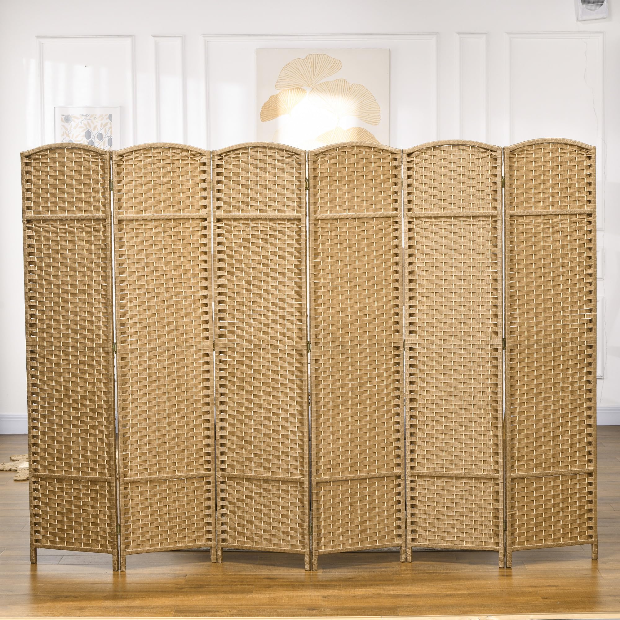 HOMCOM Paravent Interieur en Bois 6 Panneaux 240 x 170 cm séparateur de pièce Pliable avec Finition tissée, closion de séparation pour Salon, Chambre à Coucher, Maison, Bois Naturel