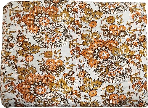 Miniatura 9 de Edredón Kantha con estampado floral a mano, colcha Kantha de algodón, colcha Kantha tamaño Queen, manta Kantha hecha a mano, manta Kantha india