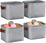 Small Fabric Storage Bins, 15x6x5 inch Narrow Storage Baskets 4-Pack Long Storage Basket for Organizing with Handles, Decorative Basket for Closets, Shelves, Toilet Paper, White/Beige