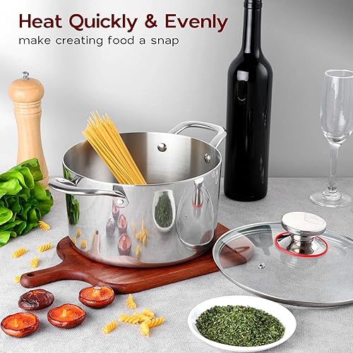 Miniatura 5 de Olla de cocina de acero inoxidable 1810 de 6 cuartos con tapa olla de inducción de tres capas