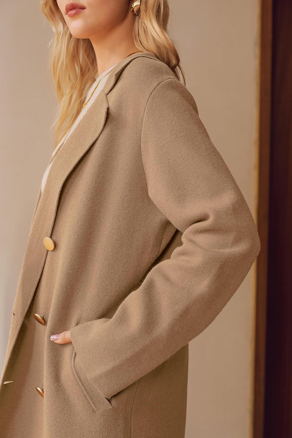 Arach&Cloz Women's Wool Blend Double Breasted Winter Outfits Long Cardigan Sweater Coat - Image 6