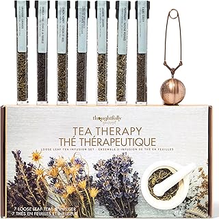 Thoughtfully Gourmet, Tea Therapy Infusion Gift Set, 7 Unique Flavors and Reusable Copper Ball Infuser, Loose Leaf Tea Set...
