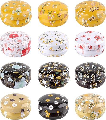 Miniatura 10 de Rarapop Paquete de 12 latas redondas vacías con bisagras, mini latas de viaje vintage, botella recargable de 0.7 fl oz para vela, bálsamo labial,