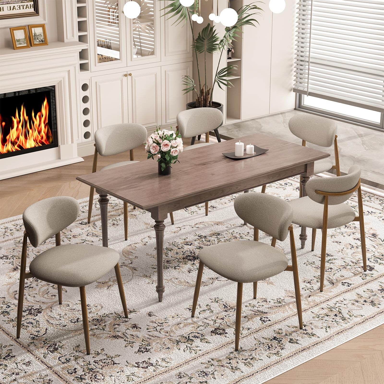 MALOL Dining Chairs Set of 6, Curved Back Kitchen Room Chairs with Metal Legs and Anti Slip Pads, Upholstered Dining Chair for Home and Restaurant, Camel