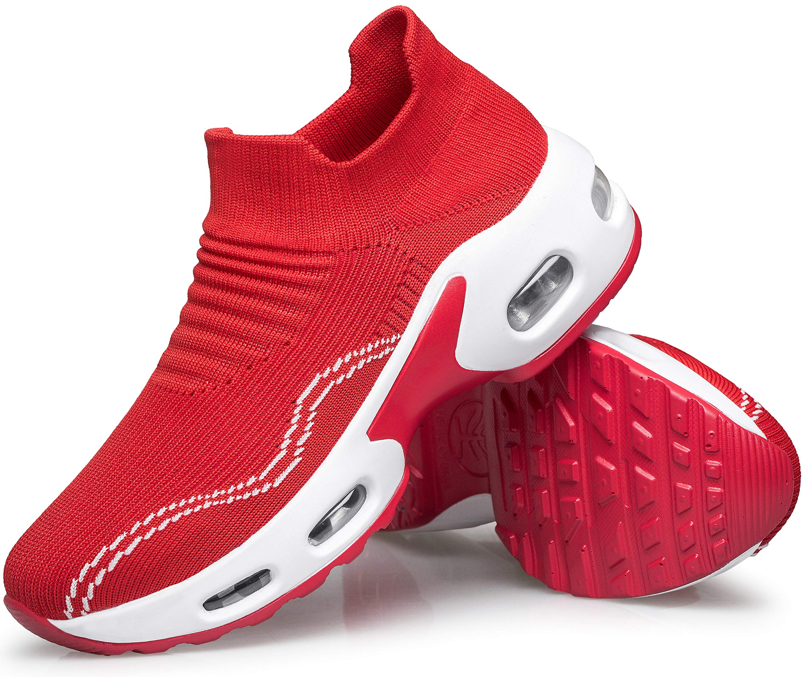 DOUSSPRT Damen-Wanderschuhe zum Reinschlüpfen, Sneaker, für Damen und Mädchen, Netzstoff, Luftkissen, Plateau, Loafer, modisch, lässig, rot, 40 EU