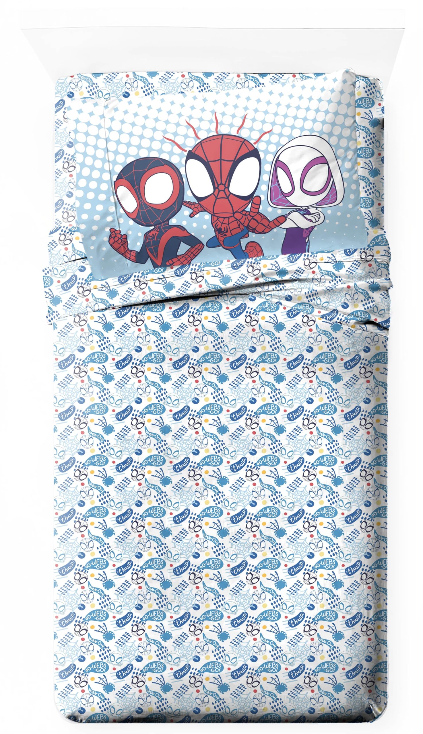 Jay Franco Kids Sheet Set with Fitted, Flat Sheets & Pillow Cover - Ultra-Soft Bedding with Pillowcase for Room Decor, Multi - Spidey & Friends, 3 Piece Toddler