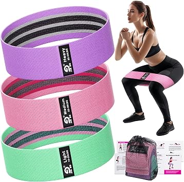 Booty & Resistance Bands 3 Level Non-Slip Fabric Exercise Bands for Legs & Glutes, Women & Men, Squats, Hip Thigh Training, Yoga, Pilates, Home Workout
