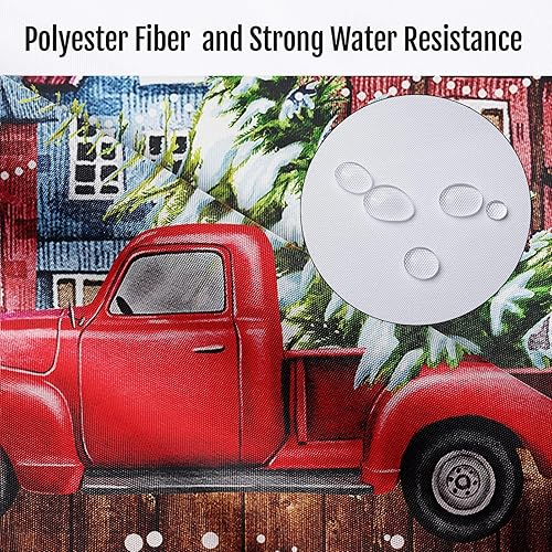 Miniatura 3 de Juego de cortinas de ducha de 4 piezas, camión a cuadros de Navidad verde y rojo con alfombras antideslizantes, cubierta para tapa de inodoro y