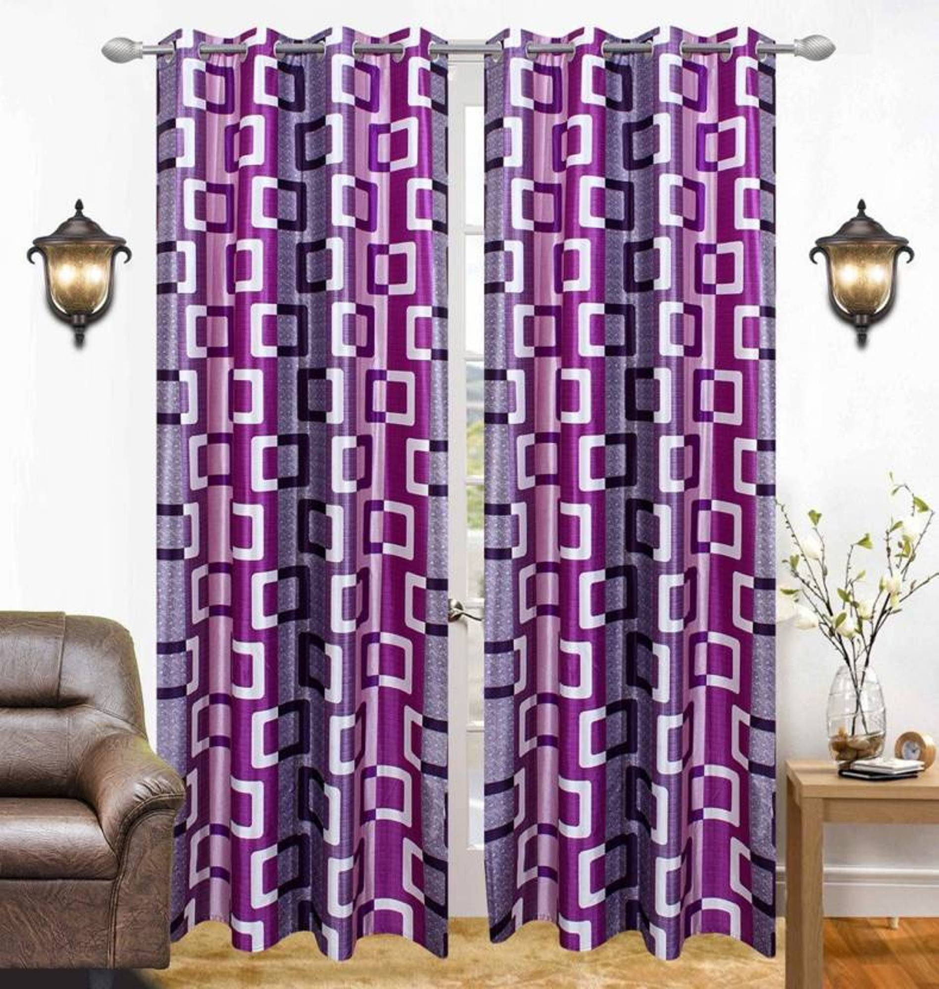 Kiara Creations 2 Piece Box Printed Curtains for Window 5 Feet, Purple (Purple, Window - 5 Feet)