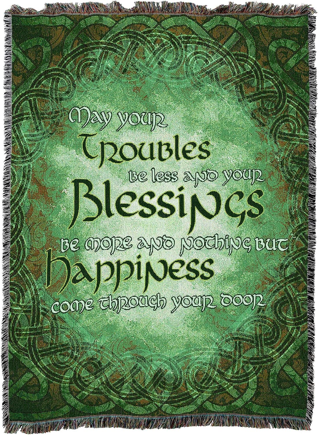 Pure Country Weavers Irish Blessing Blanket - May Your Troubles Be Less and Your Blessings Be More - Celtic Gift Tapestry Throw Woven from Cotton - Made in the USA (72x54)