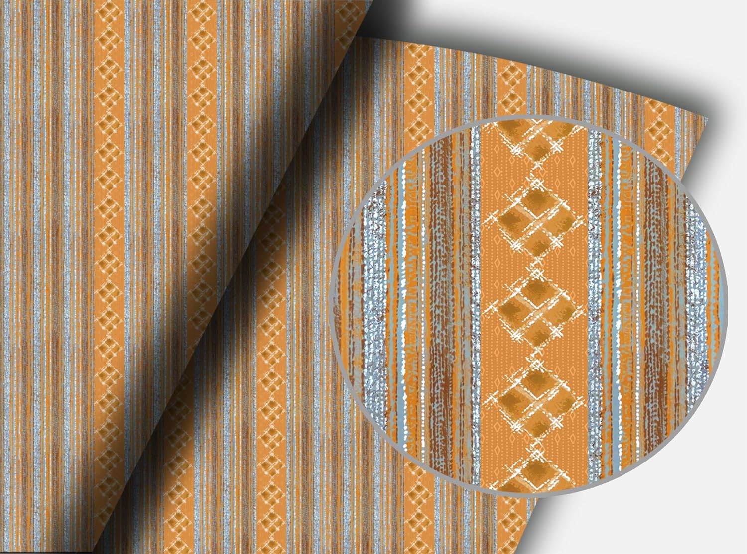 Vintage Striped Diamond Peel and Stick Wallpaper, Self-Adhesive, Removable, Orange and Silver, Thickened Material for Home Office, Living Room, Dining Room, 17.3x118 Inch