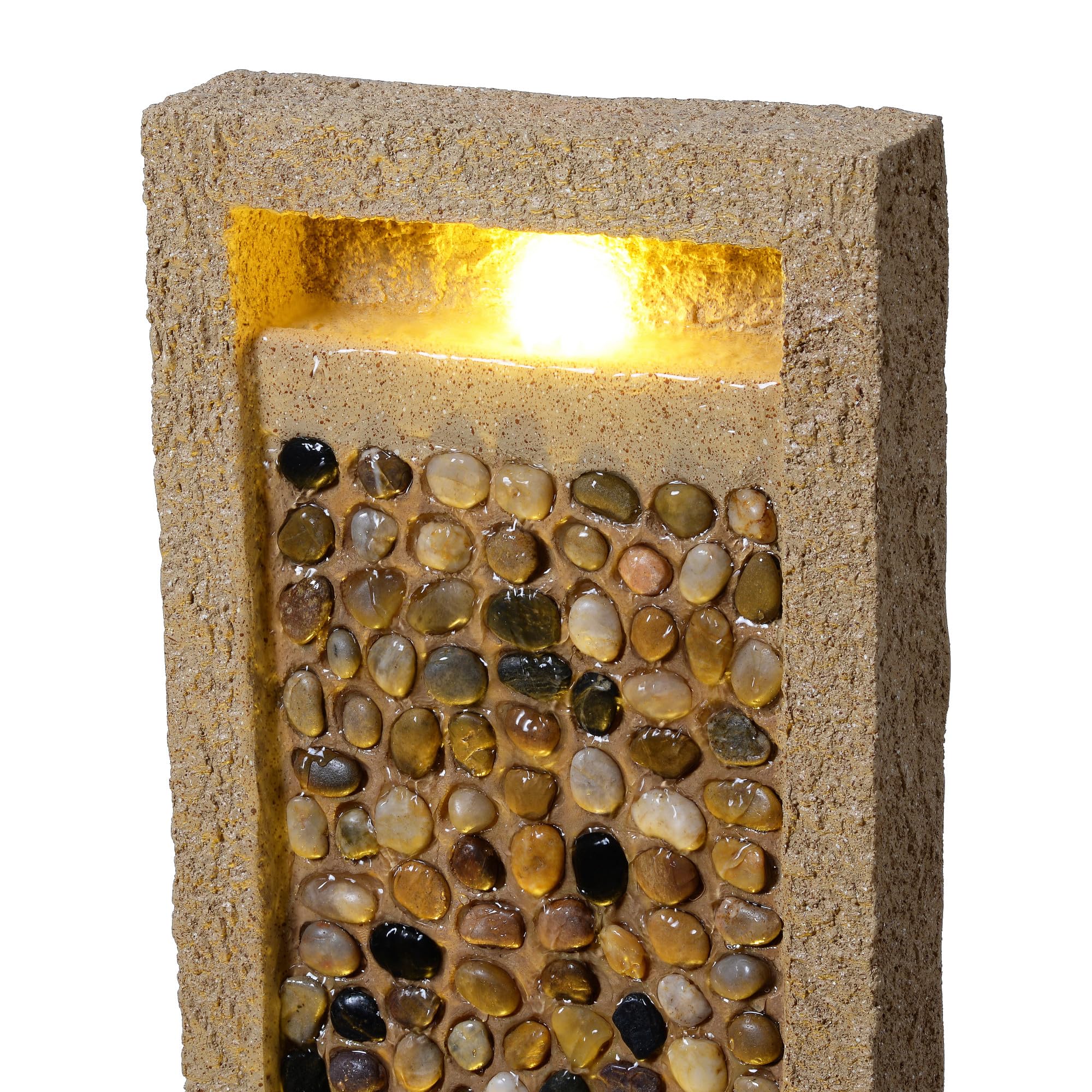Teamson Home Fontana da giardino alta effetto roccia di fiume con luce LED flusso regolabile in poliresina marrone per patio e angoli esterni