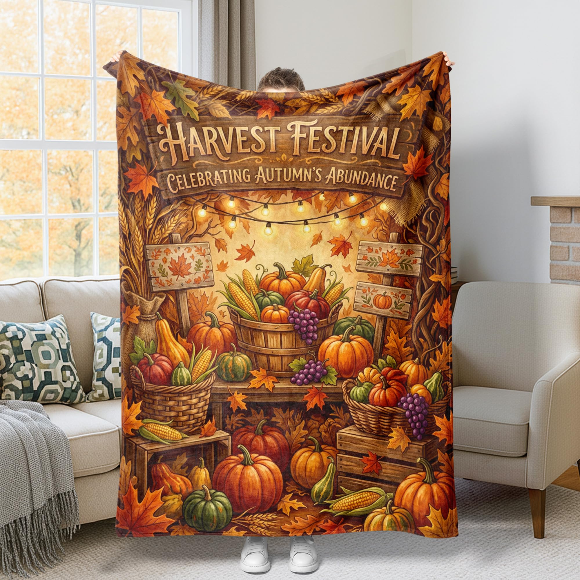 Couverture automne citrouilles orange pour réchauffer les soirées fraîches