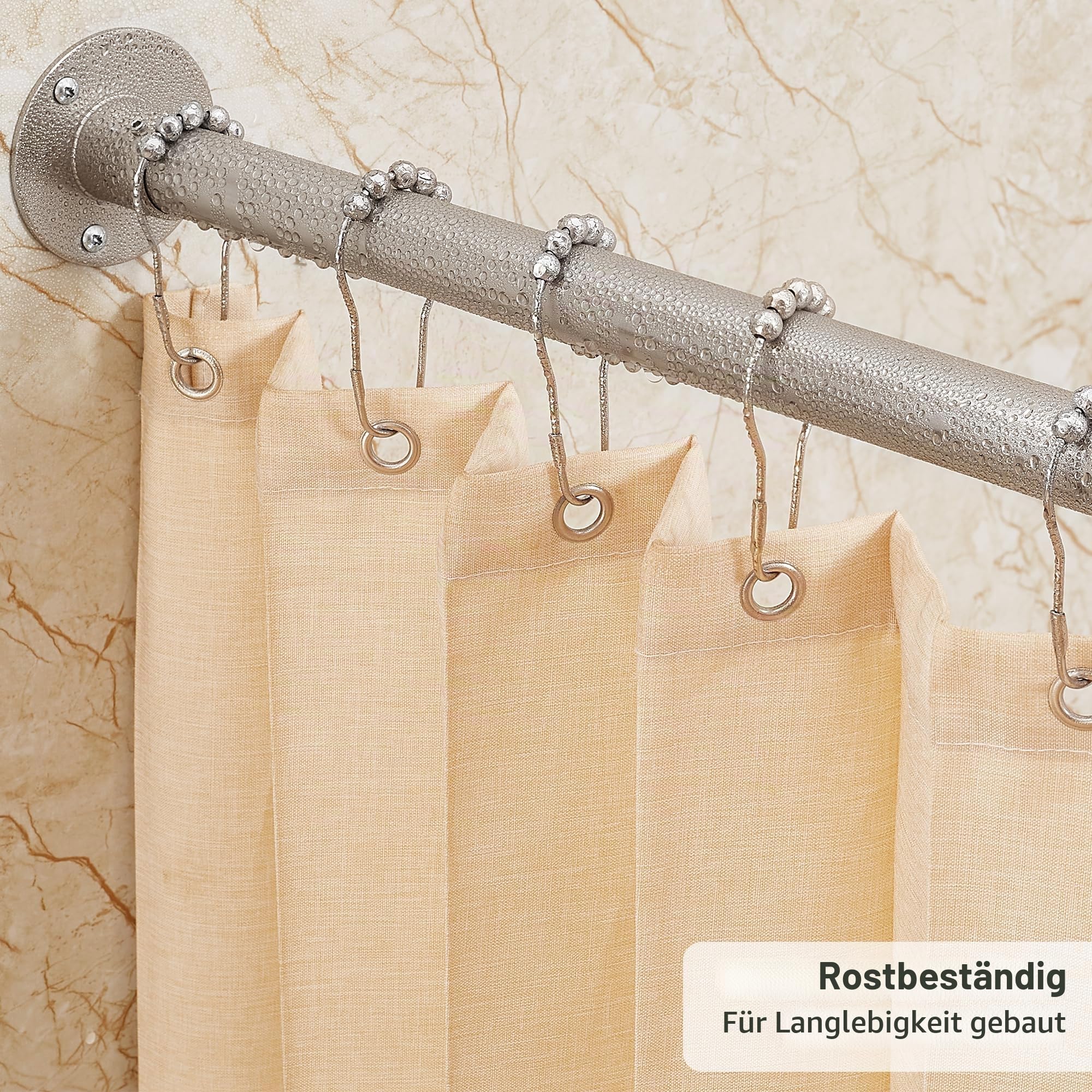 Duschvorhangstange L form [100-172 cm] x [140-212 cm] Extra Lange Eckduschstange 90° Grad Duschstange verstellbar für Badewanne, Dusche & Außenbereich mit 12 Haken & Deckenstütze