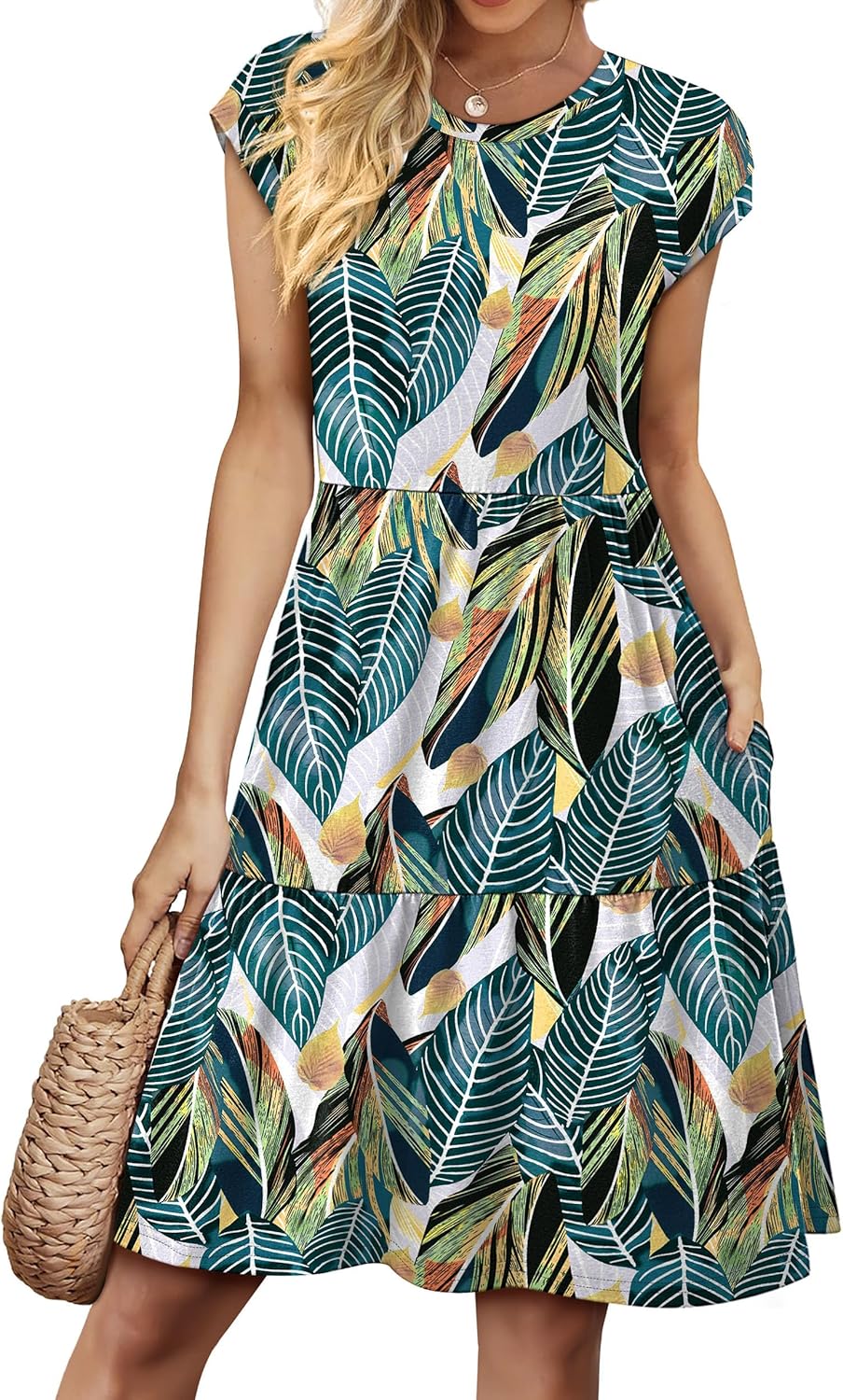 WIHOLL Summer Dresses for Women 2026 Cap Sleeve Casual Sundresses Floral Tiered Swing Fashion Beach Vacation Dress