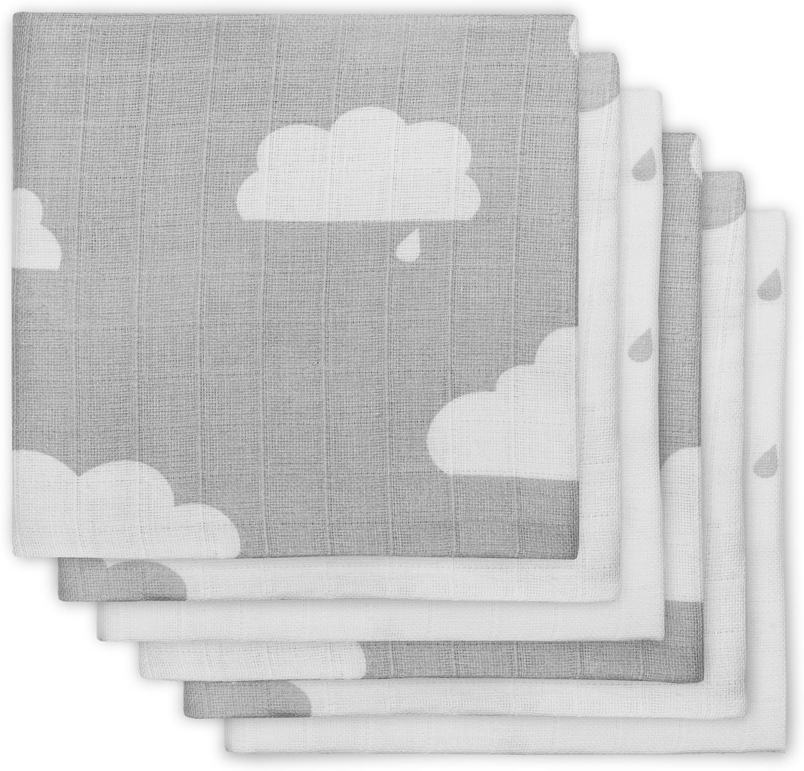 Jollein 535-849-65057, mull diaper, clouds, grey (6 pack)