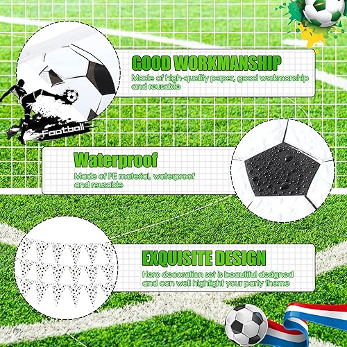 Miniatura 4 de Banderines de plástico para fiestas de fútbol de 65.6 pies, 48 banderas triangulares de fútbol de plástico, guirnalda de banderines de fútbol para