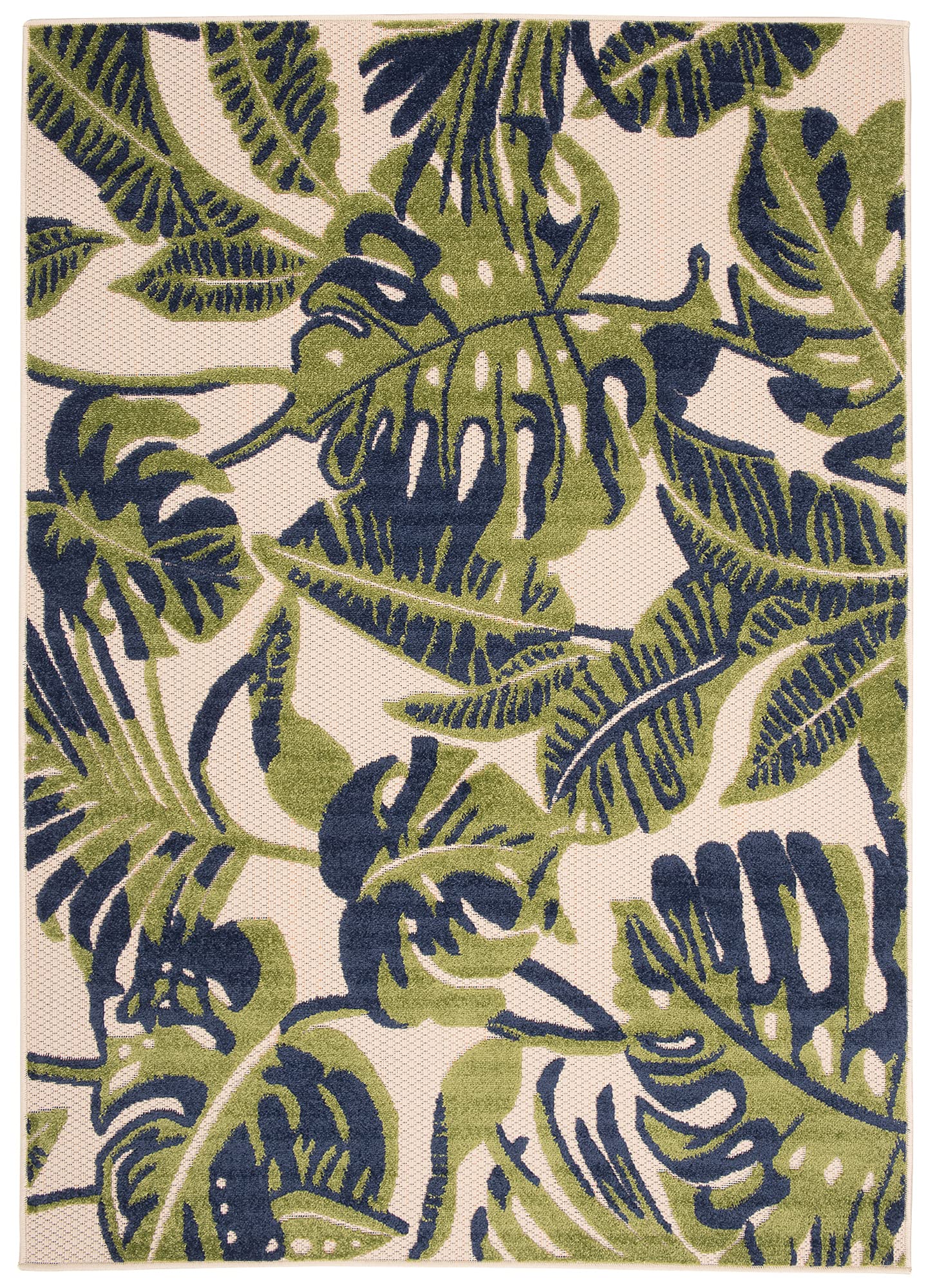 TAPISO Patio Tappeto Salotto Esterno Pelo Corto Design Moderno Motivo Floreale Foglie Monstera Effetto 3D Blu Verde Sala Camera Terrazza Balcone Outdoor Indoor Oeko-Tex 80 x 150 cm