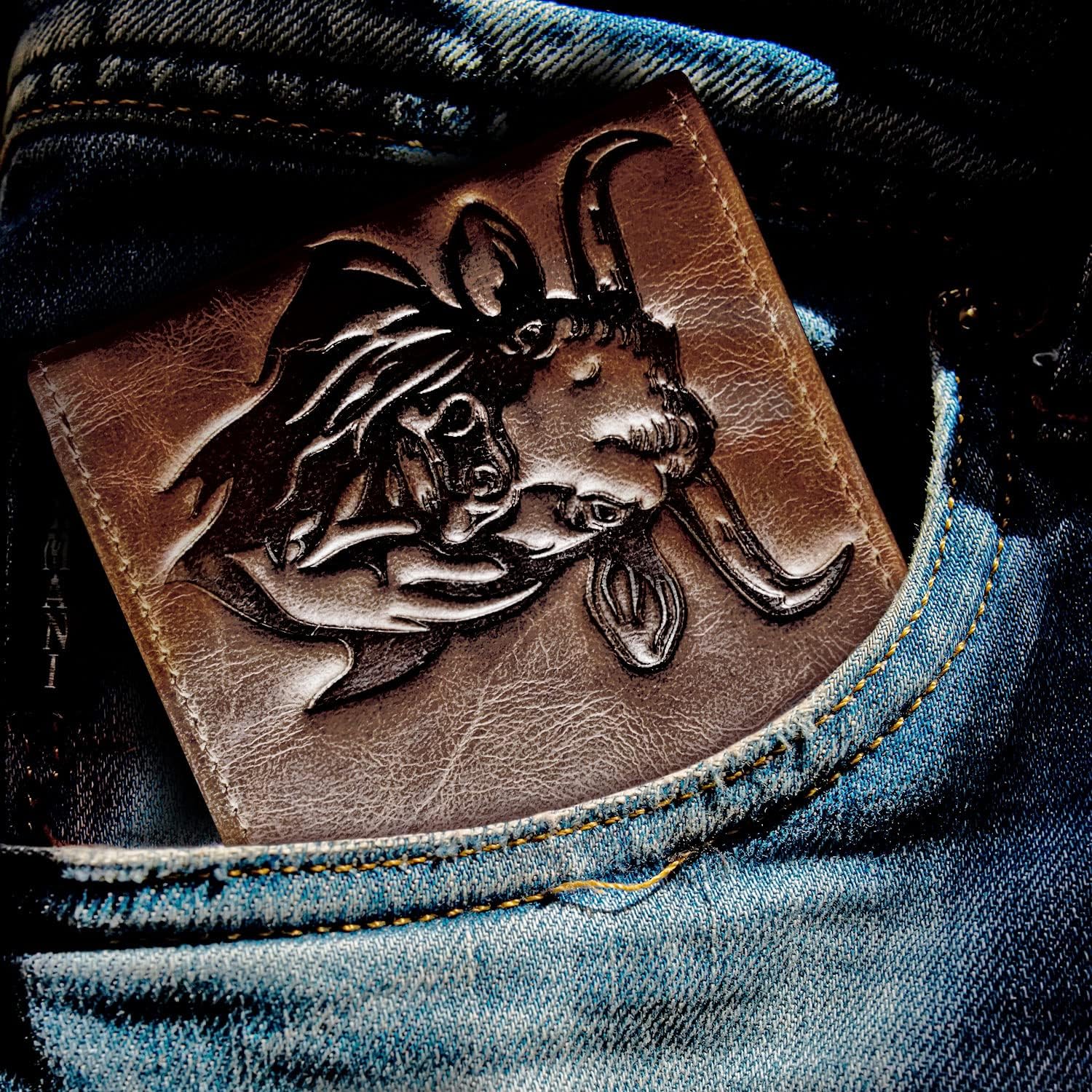 Western Wallet for Men – Cowboy Rodeo Bull Bifold – Full Grain Leather RFID Blocking Slim Wallet with Card Slots & ID Window – Durable Western Gift for Ranchers, Outdoorsmen & Rodeo Fans - Image 9
