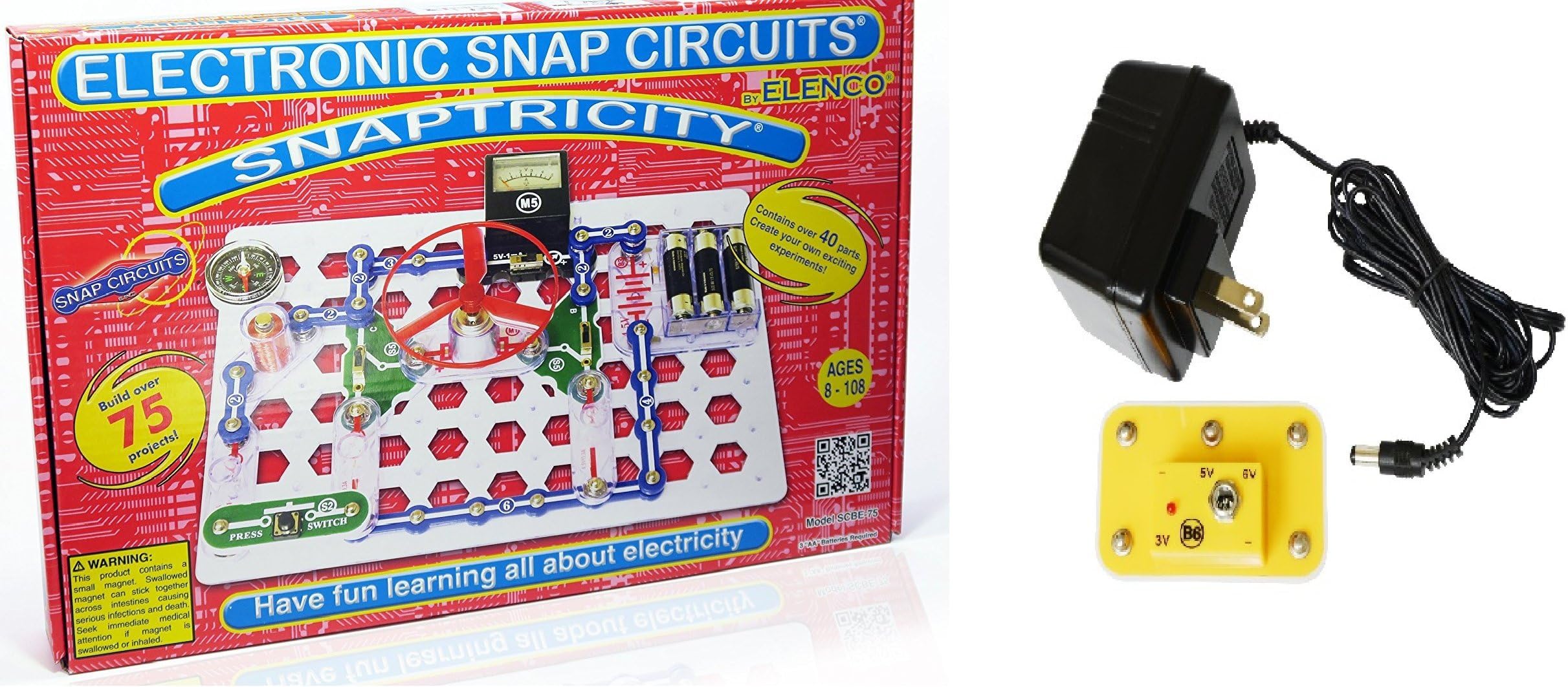 Snap Circuits Snaptricity Electronics Discovery Kit Deluxe STEM Bundle with Battery Eliminator - No Soldering. No Tools. Its a Snap.
