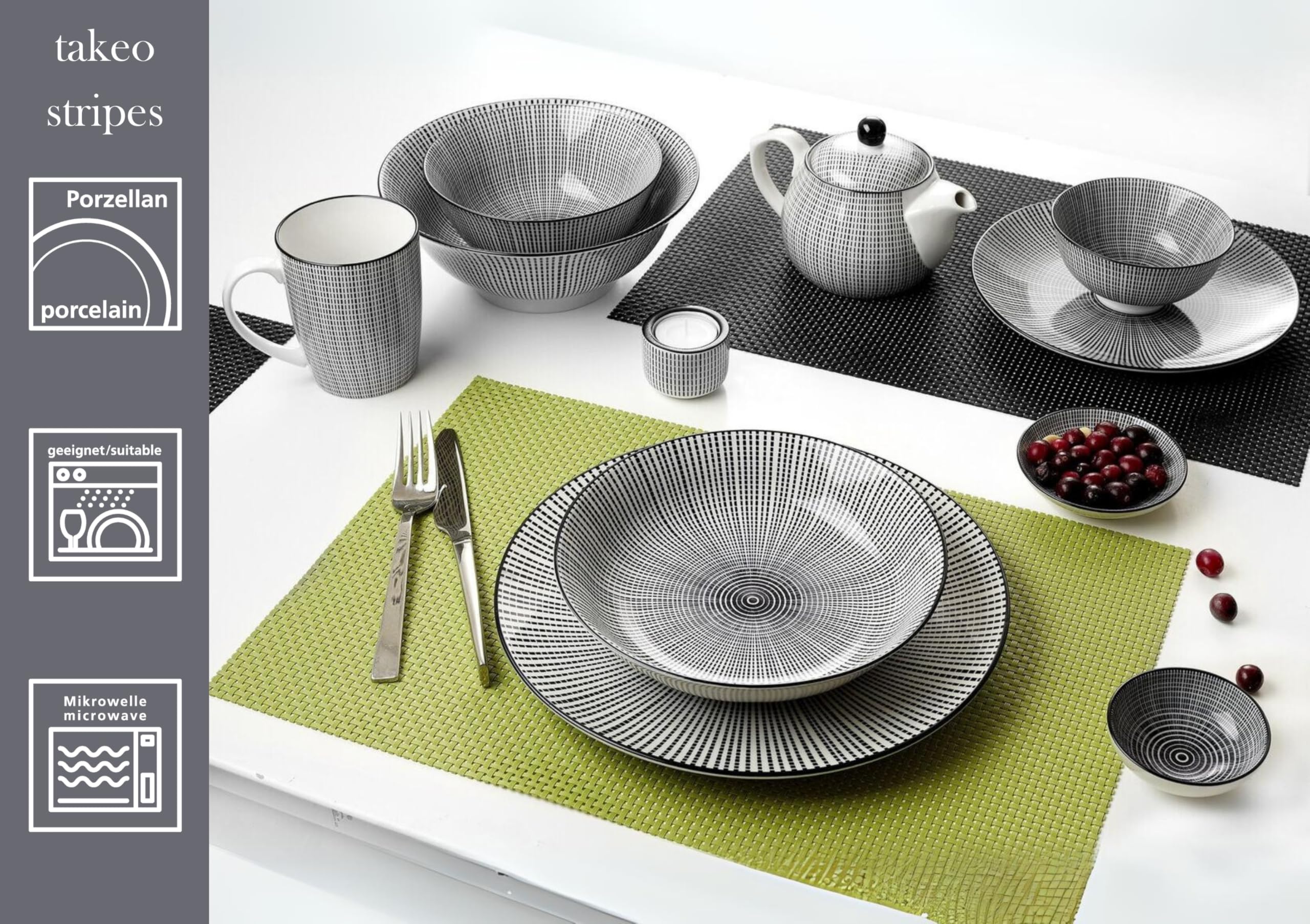 Ritzenhoff & Breker Servierschalen-Set Takeo, 4-teilig sortiert, Ø 12 cm, Porzellan, Weiß/Schwarz