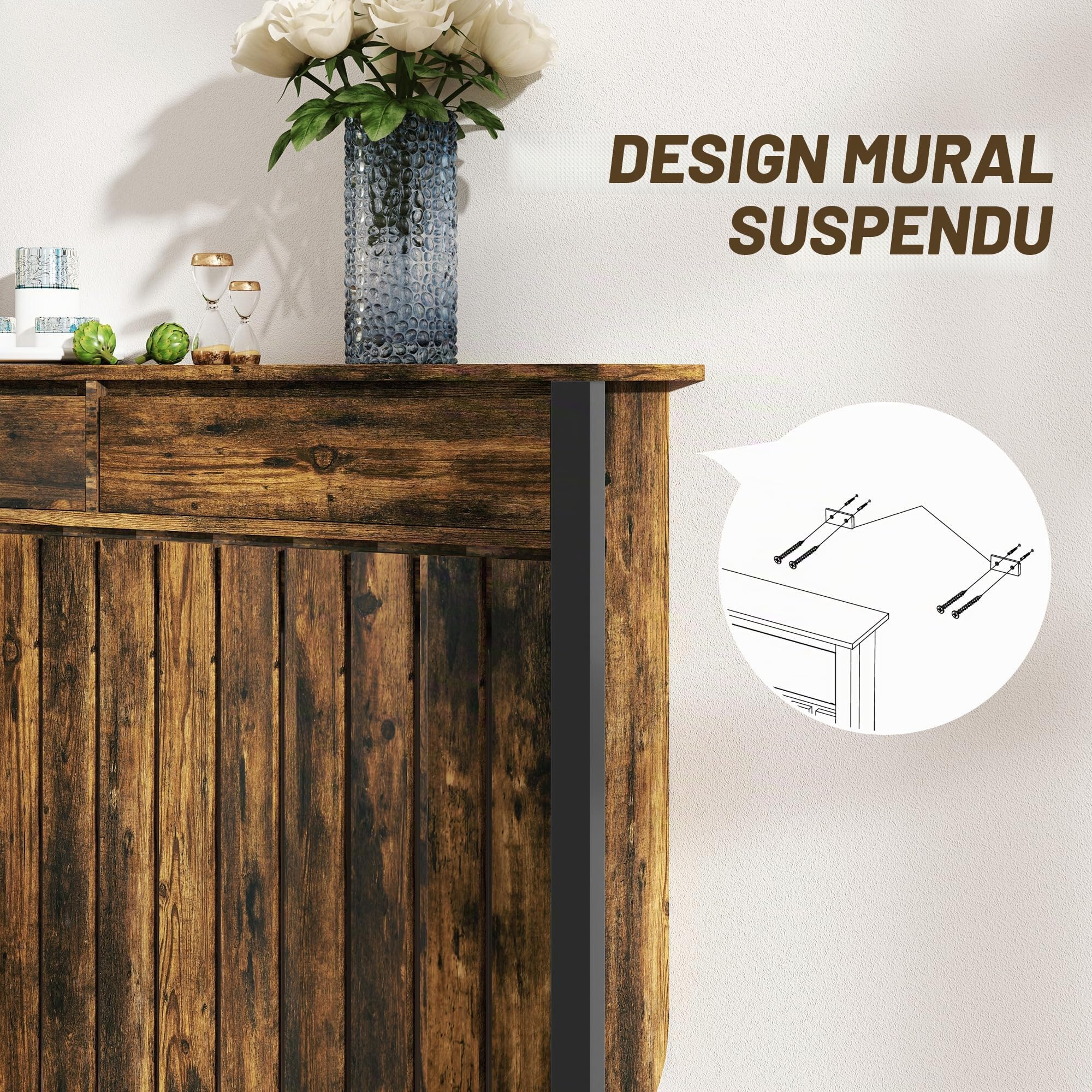 HOMCOM Cache-radiateur avec tiroir, Petit, 88,5x19x93cm, Brun Rustique