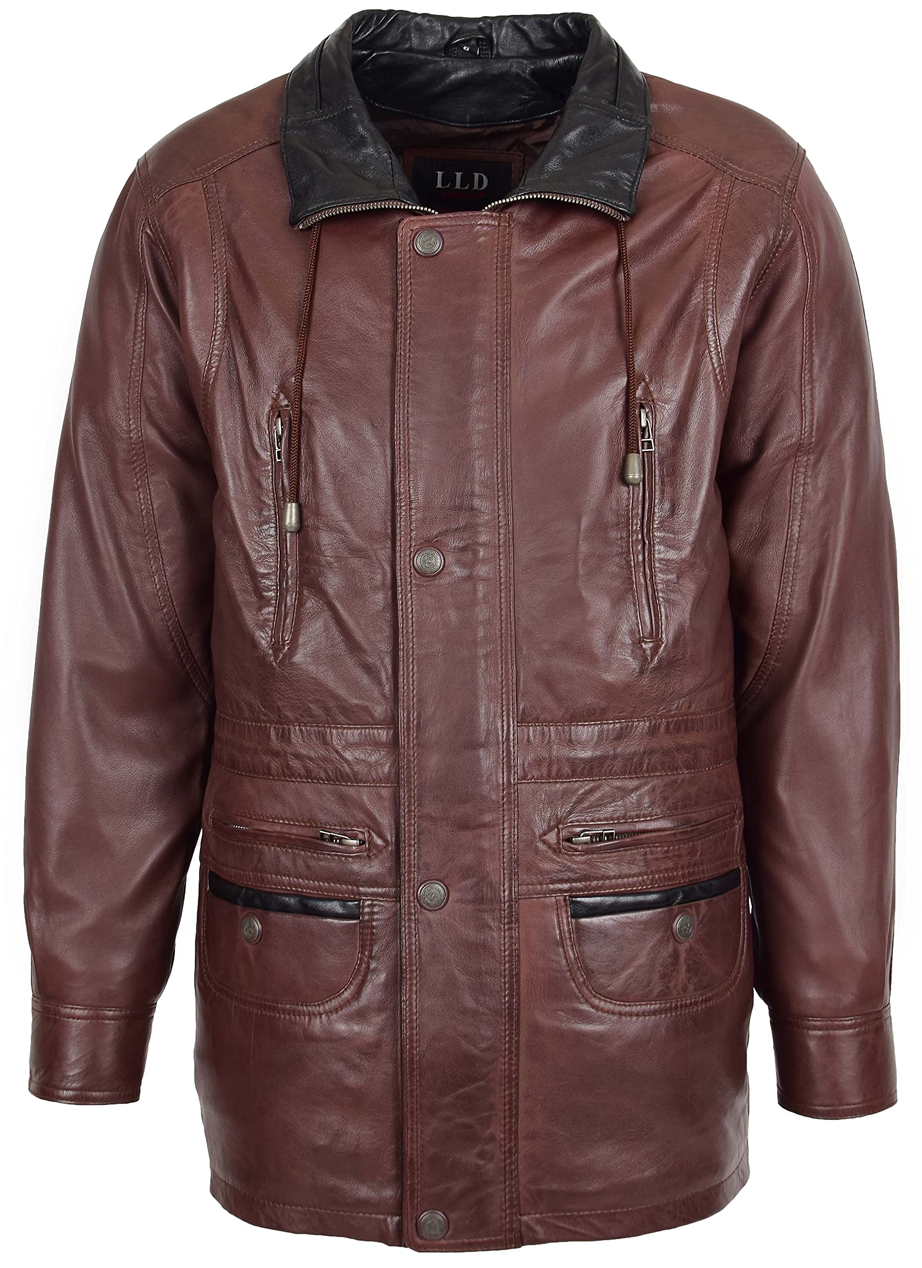 House Of Leather Men's Brown With Black Trim Real Leather Coat Winter Overcoat Classic Style Jason (Xl, )