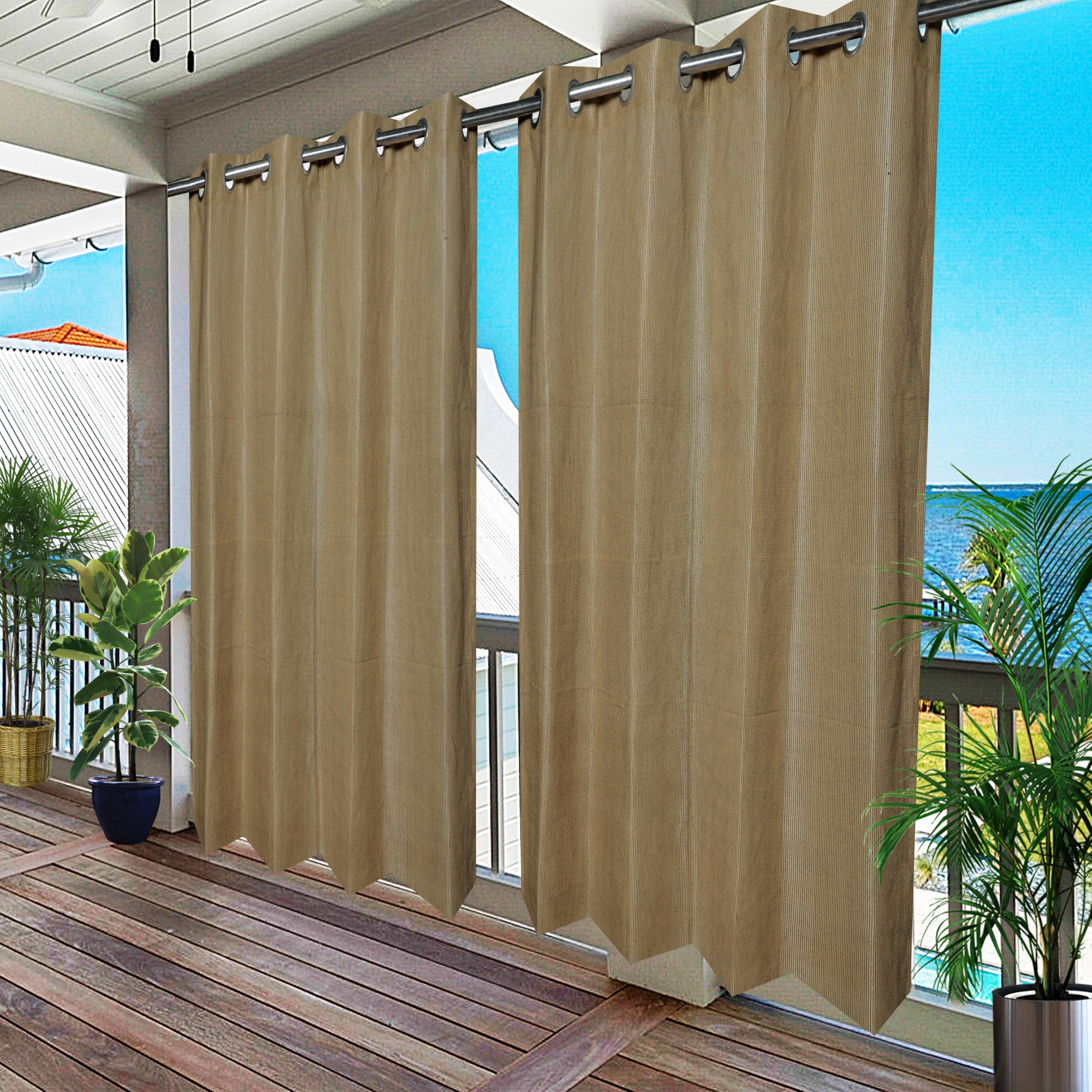 HDPE Fabric 85-90% Sun Blockage & UV Protection Stainless Steel Eyelet Balcony & Outdoor Temperature Reducing for Window&Door Curtains(Beige Black Color_4.5X4.5 Feet) Pack of 2 Piece-image-36