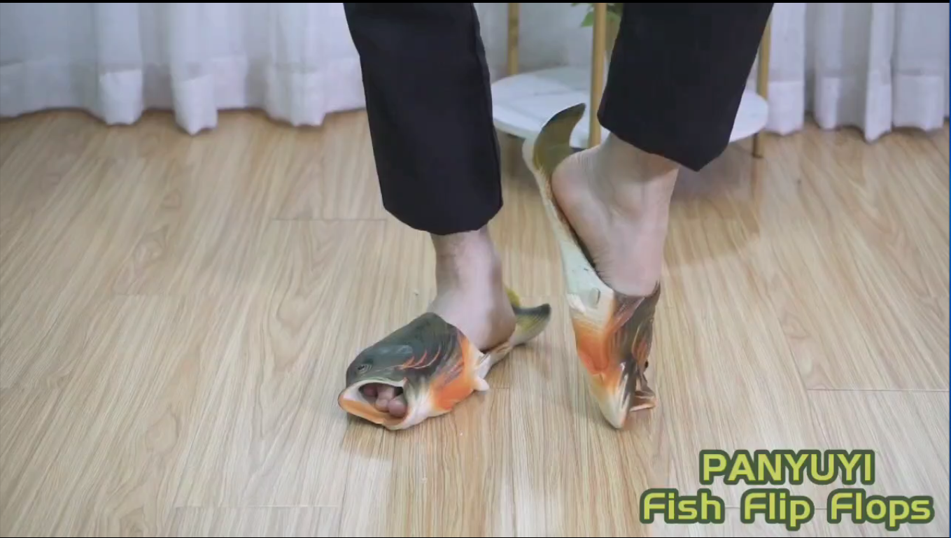 PANYUYI Creative Fish Slippers Man Funny Fish Sandals Men Beach Bass flip Flops Slides - Image 8