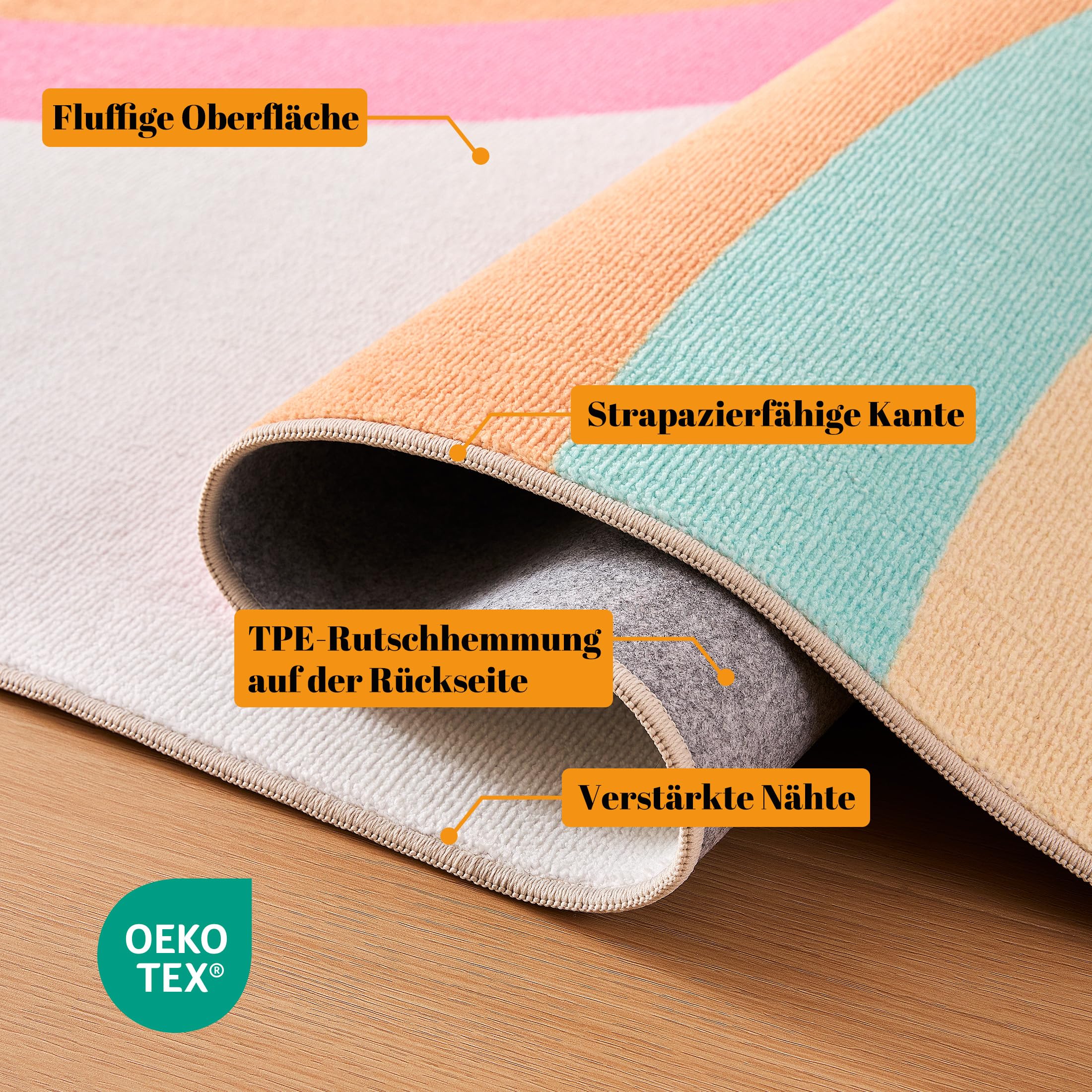 Sonive Rosa Regenbogen Teppich Kinderteppich für Junge Mädchen 120x170cm | Rutschfeste Krabbelmatte für Wohnzimmer, Schlafzimmer, Kinderzimmer