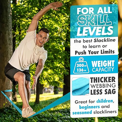 Miniatura 7 de Trailblaze Slackline Kit con protectores de árbol Slacklines para patio trasero para niños y adultos Juego de cuerda ajustada para principiantes