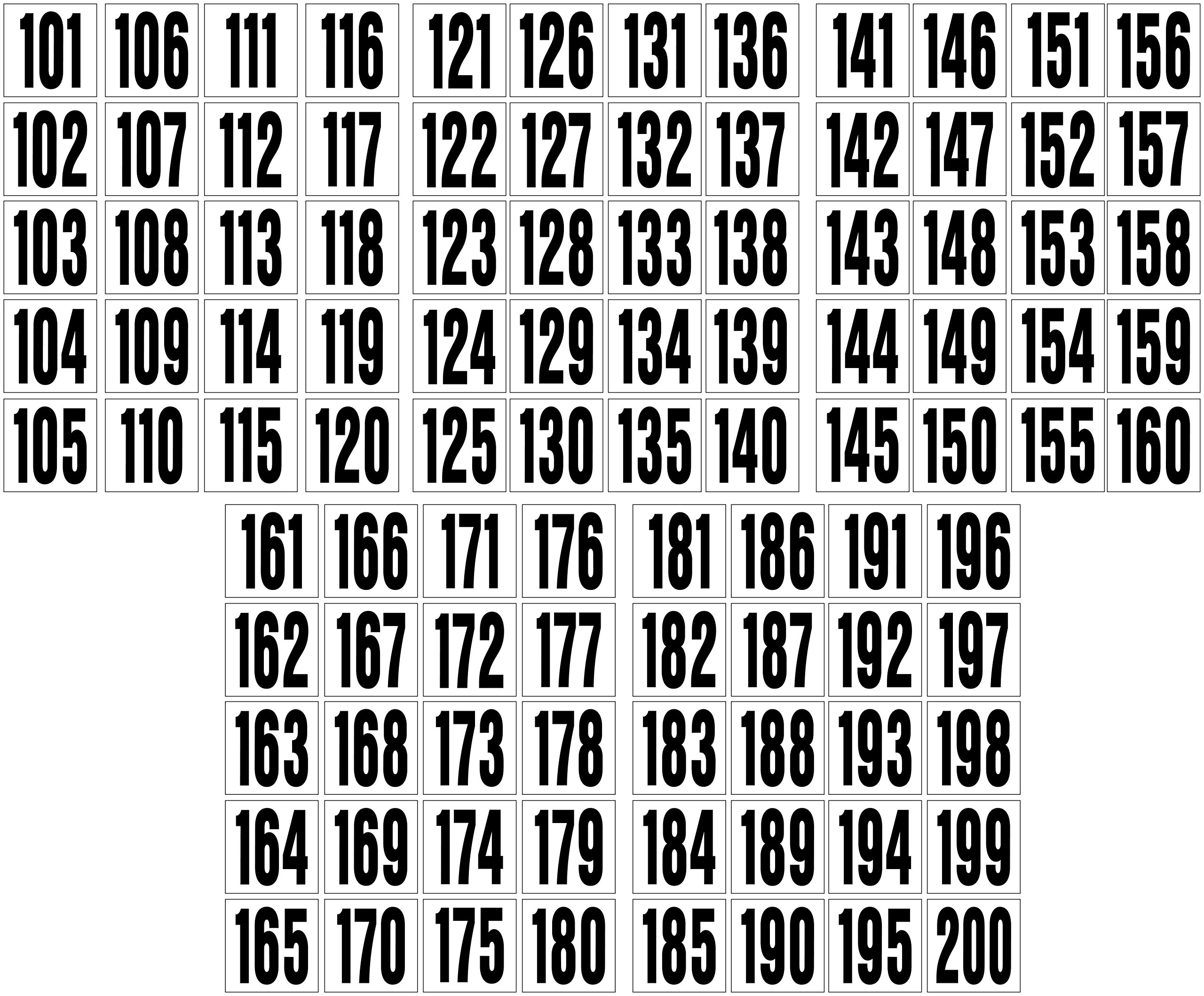 2 INCH CONSECUTIVE NUMBER DECALS/STICKERS 101-200 BLACK ON WHITE