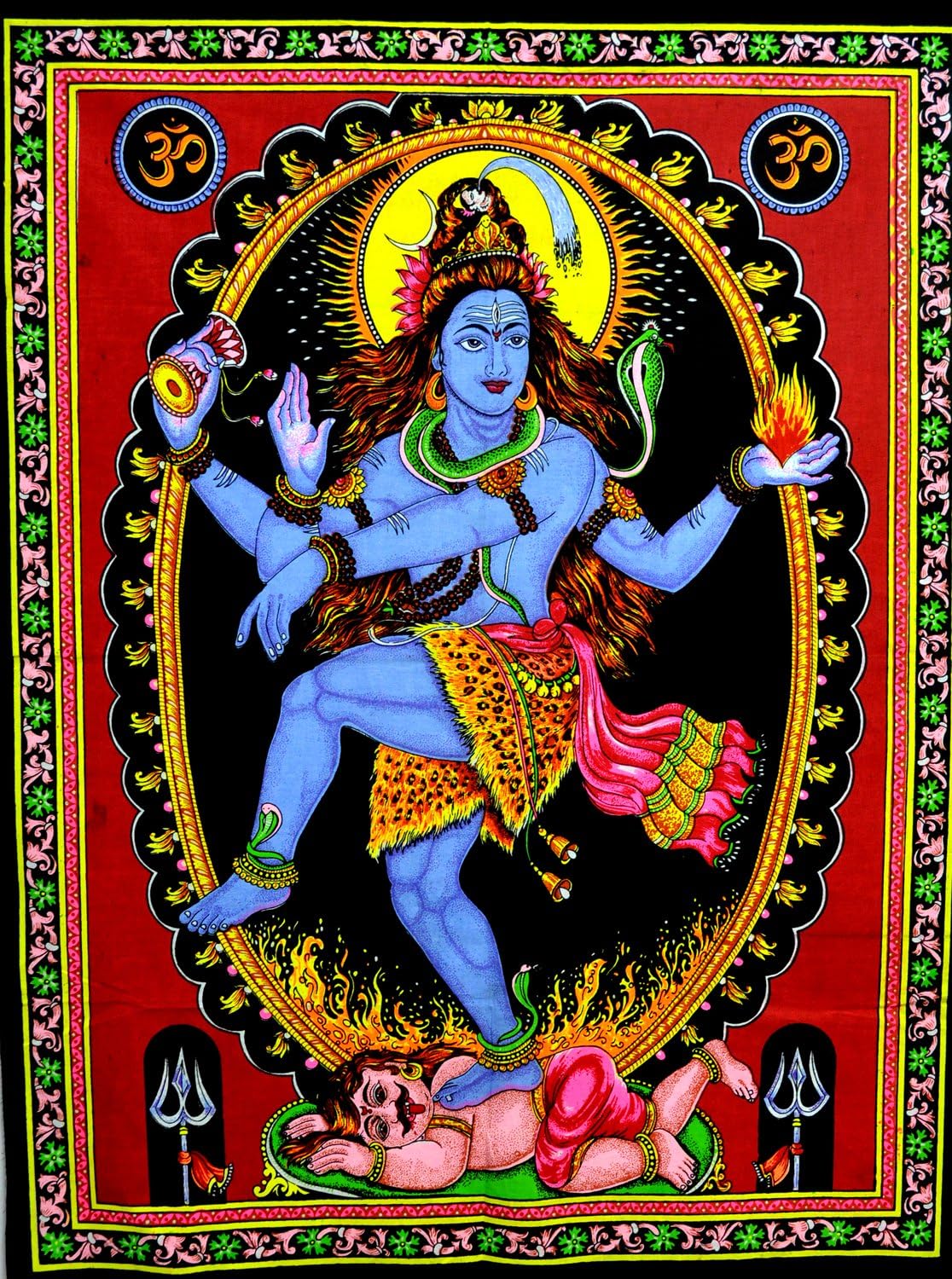 Indian Hindu God Shiva Natraj Meditation Tapestry Deity Art Uv Painting Fabric Cotton Wall Hanging (Large)