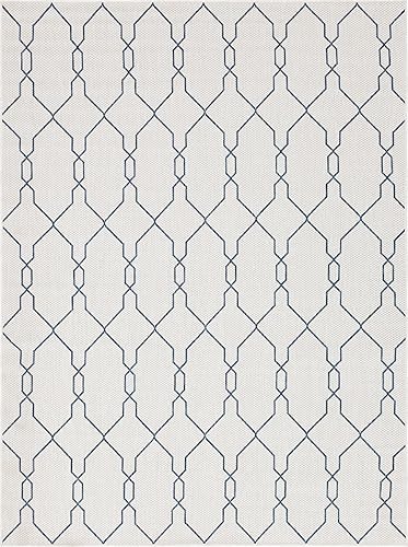 Miniatura 7 de Unique Loom Outdoor Trellis Collection - Alfombra rectangular de 7 pies 1 pulgada x 10 pies, color marfil y azul marino