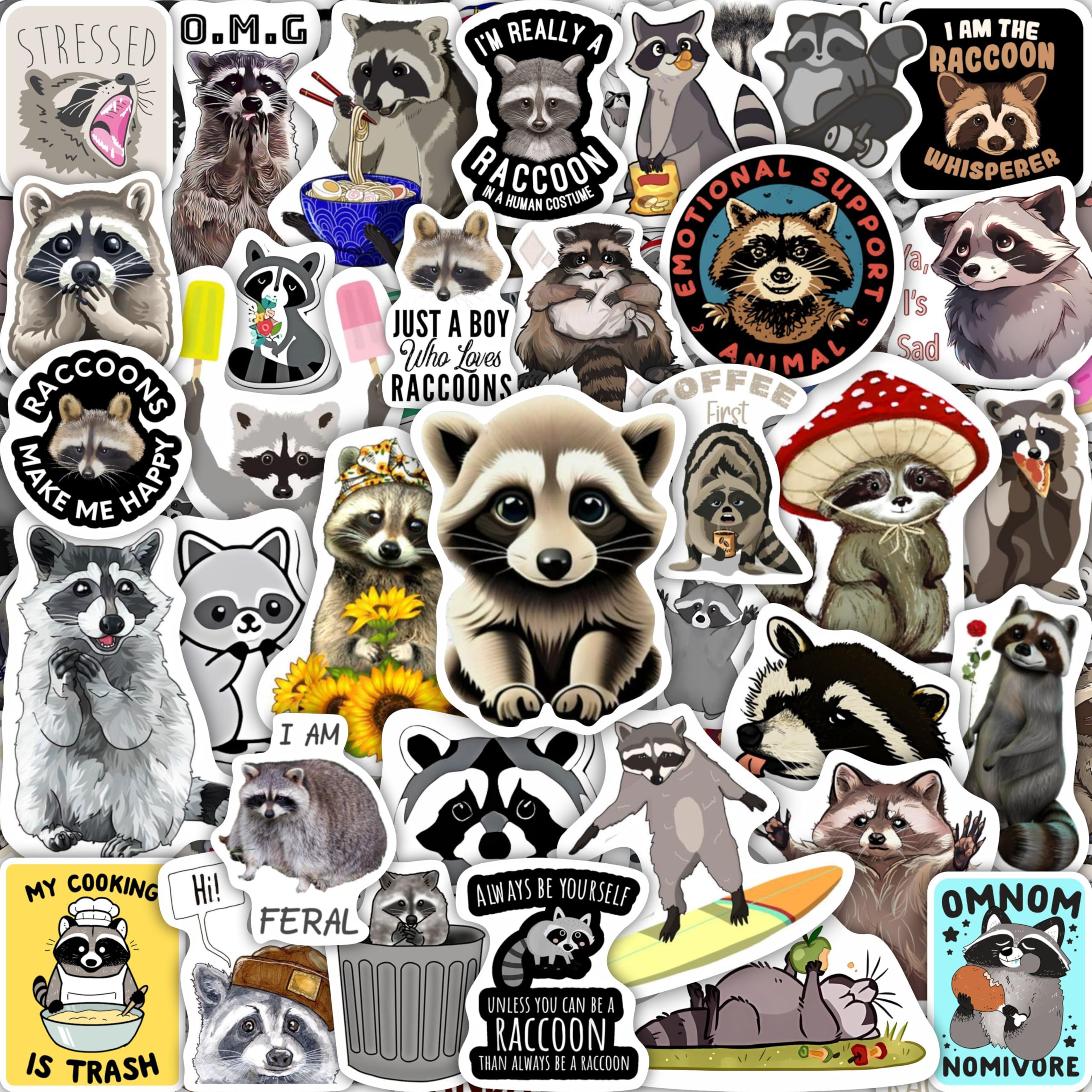 BulbaCraft Raccoon Stickers, Raccoon Party Supplies, Gifts for Women & Men