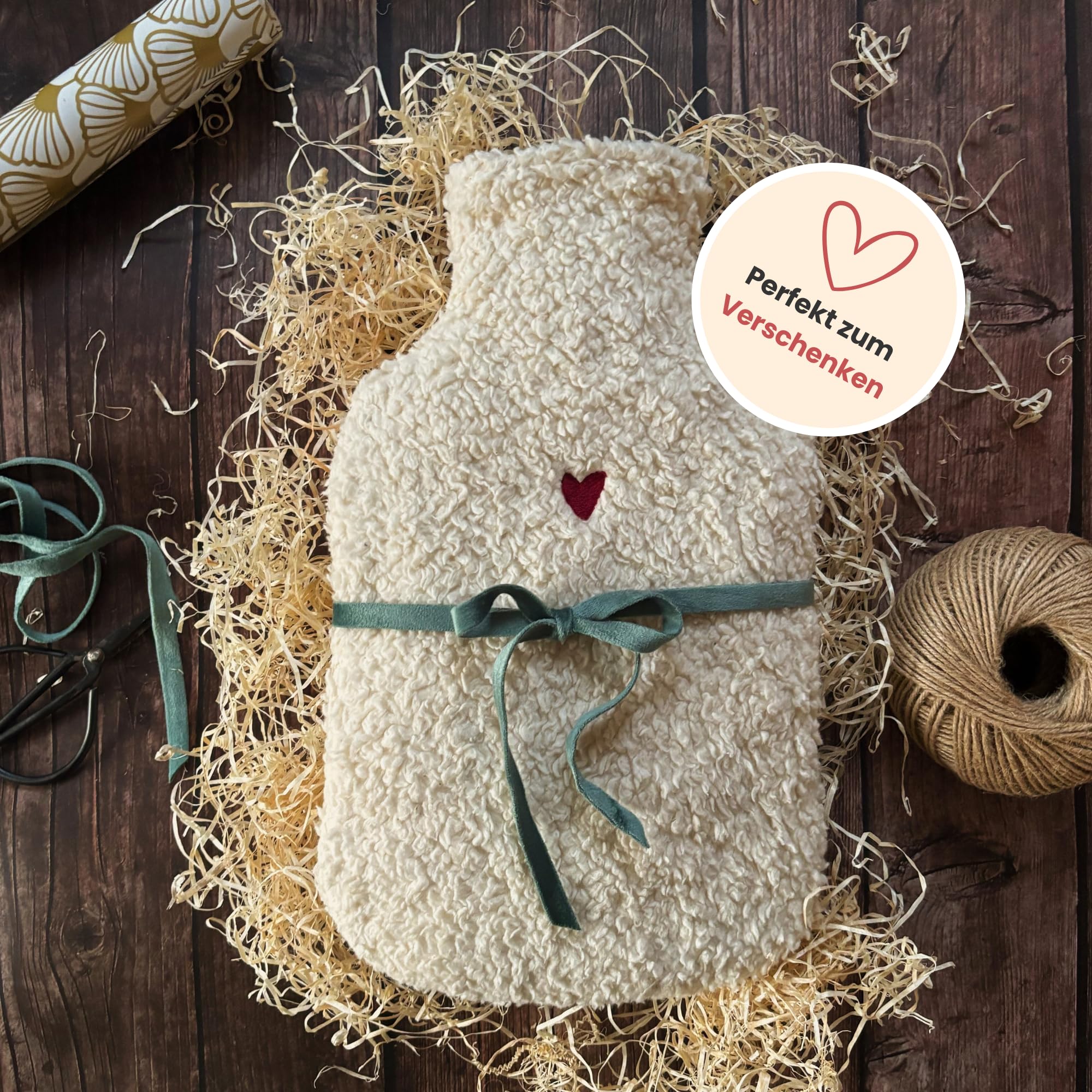 kontor28 - Morbida borsa dell'acqua calda TEDDY con rivestimento in 100% cotone biologico, realizzata a mano in Germania, a prova di perdite, inodore e analgesico per bambini/adulti – 2,0 litri