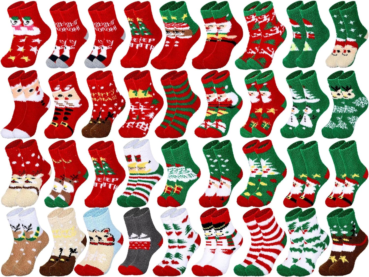 Liitrsh 36 Pairs Christmas Fuzzy Socks for Women Christmas Coral Velvet Soft Winter Fluffy Socks(Classic Style)