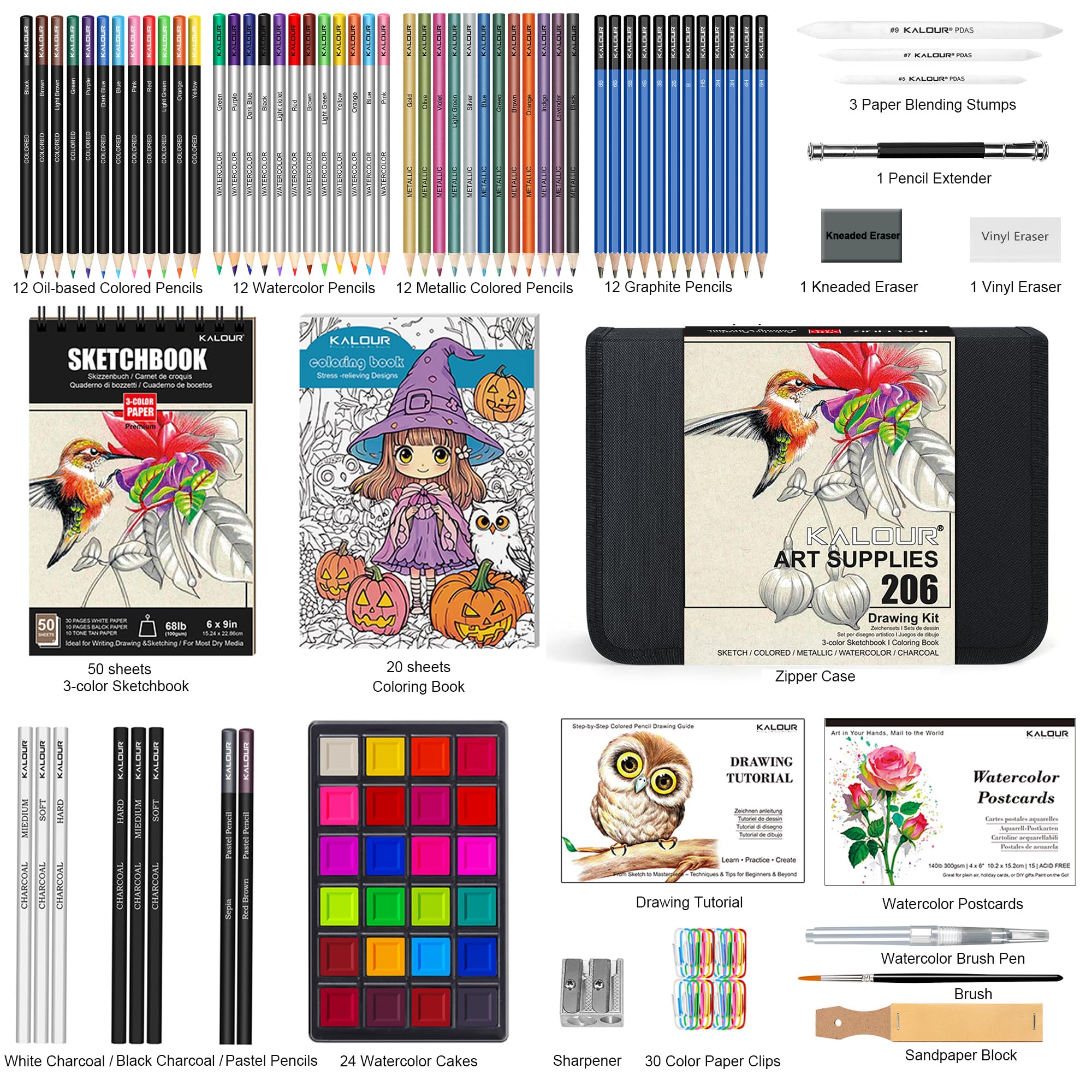 KALOUR Art Drawing Set - 206 Pieces for Beginners -3