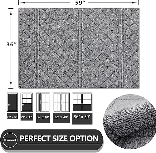 Miniatura 9 de REFETONE Tapete para puerta de interior, 32 x 40 pulgadas, antideslizante, absorbente, resistente a la suciedad, lavable a máquina y perfil bajo,