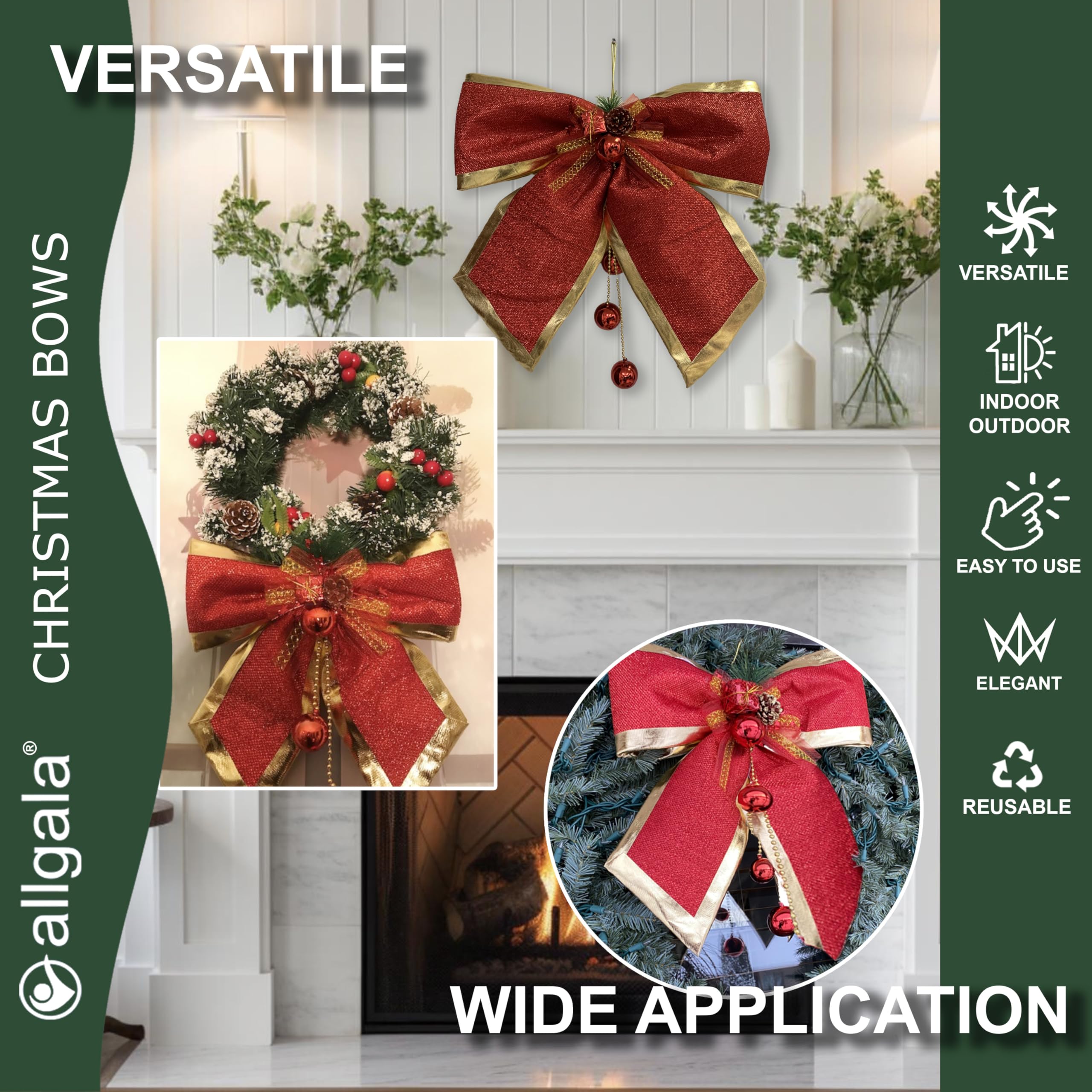 Allgala Nœuds décoratifs pour Guirlande de Noël 18" Jumbo