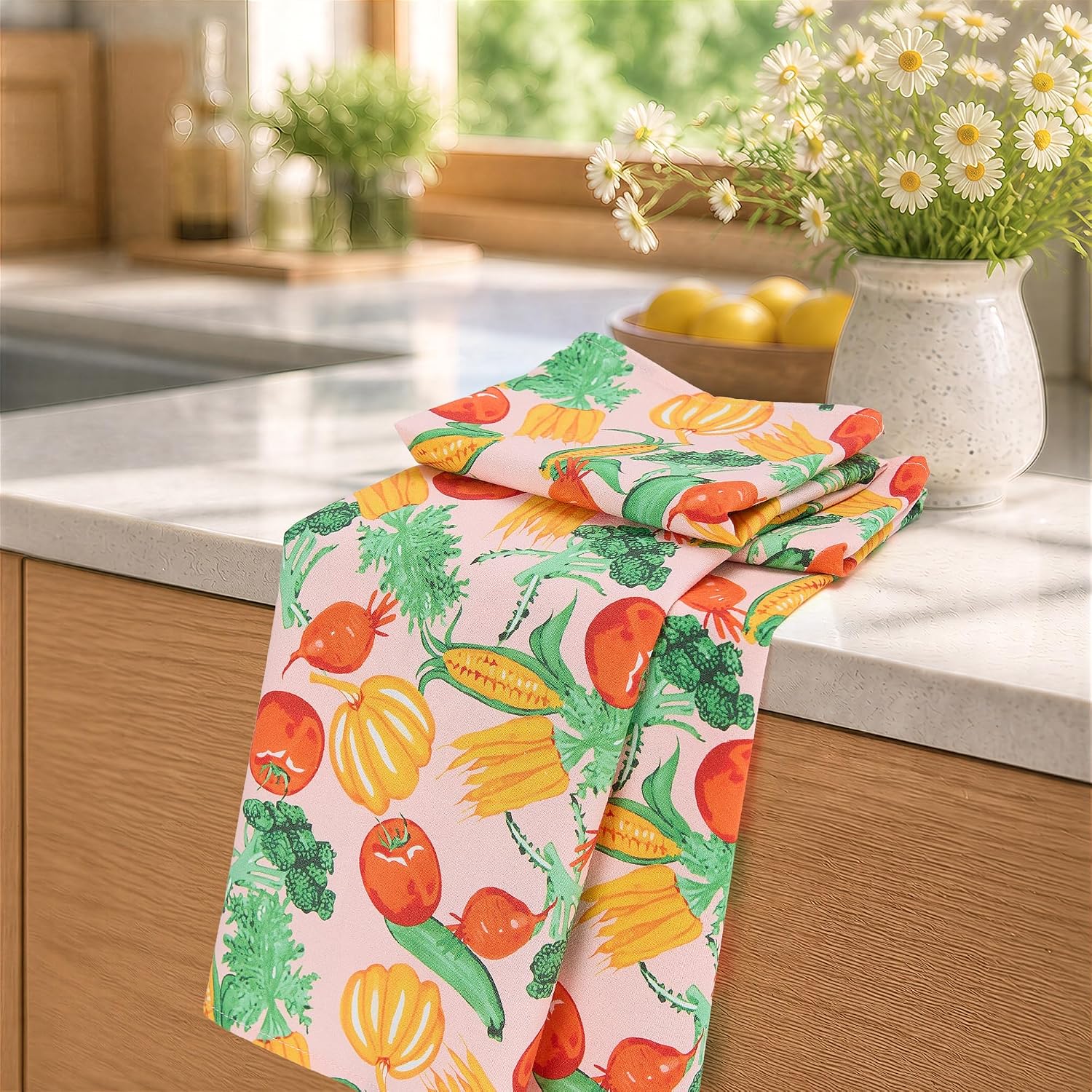 Flour Sack Kitchen Towels 2 Pack, 18x26 Inch (Colorful Vegetables)
