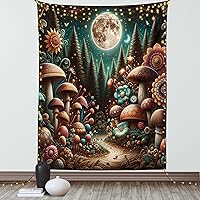 Vista 36 de Ambesonne Tapiz de naturaleza, silueta de oso salvaje en el bosque de la selva en la noche oscura, ilustración para colgar en la pared para Verde