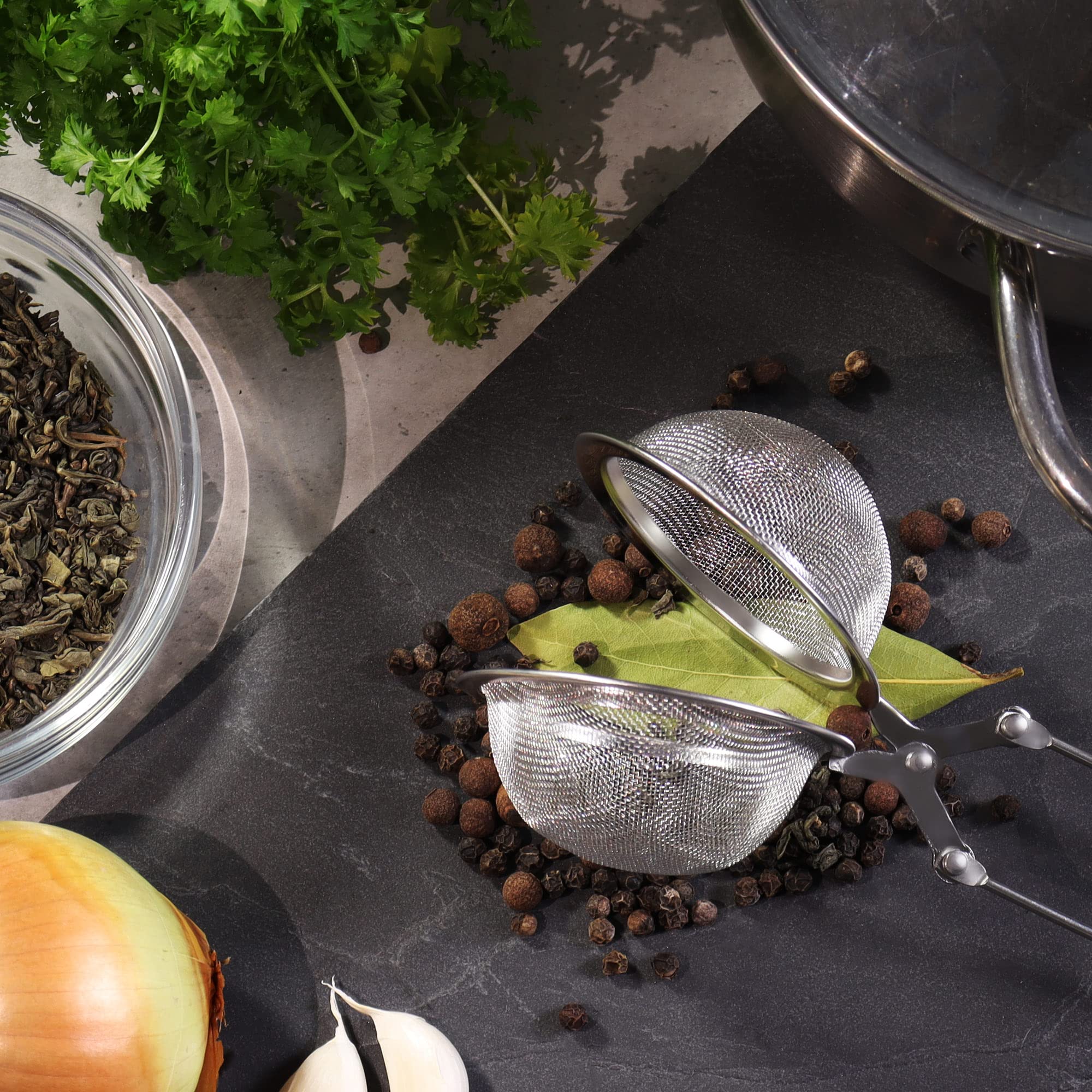 2 Filtri Per T&egrave; In Acciaio Inox 304 - Sfera Con Manico, Per T&egrave; Sfuso E Spezie, Lavabile In Lavastoviglie