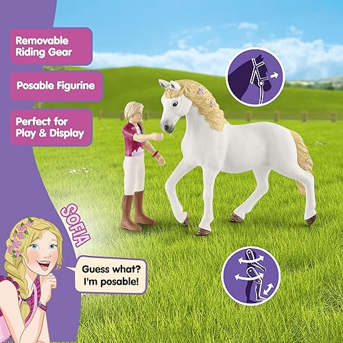 Miniatura 4 de Schleich Horse Club — Sofia y Blossom: juego de 10 piezas de Horse Club con jinete y yegua andaluza, juguetes de caballos para niñas y niños de 5 a